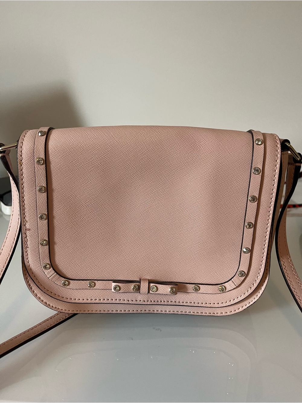 Kate Spade Blush Pink Laurel Way Jeweled Saffiano Crossbody Bag